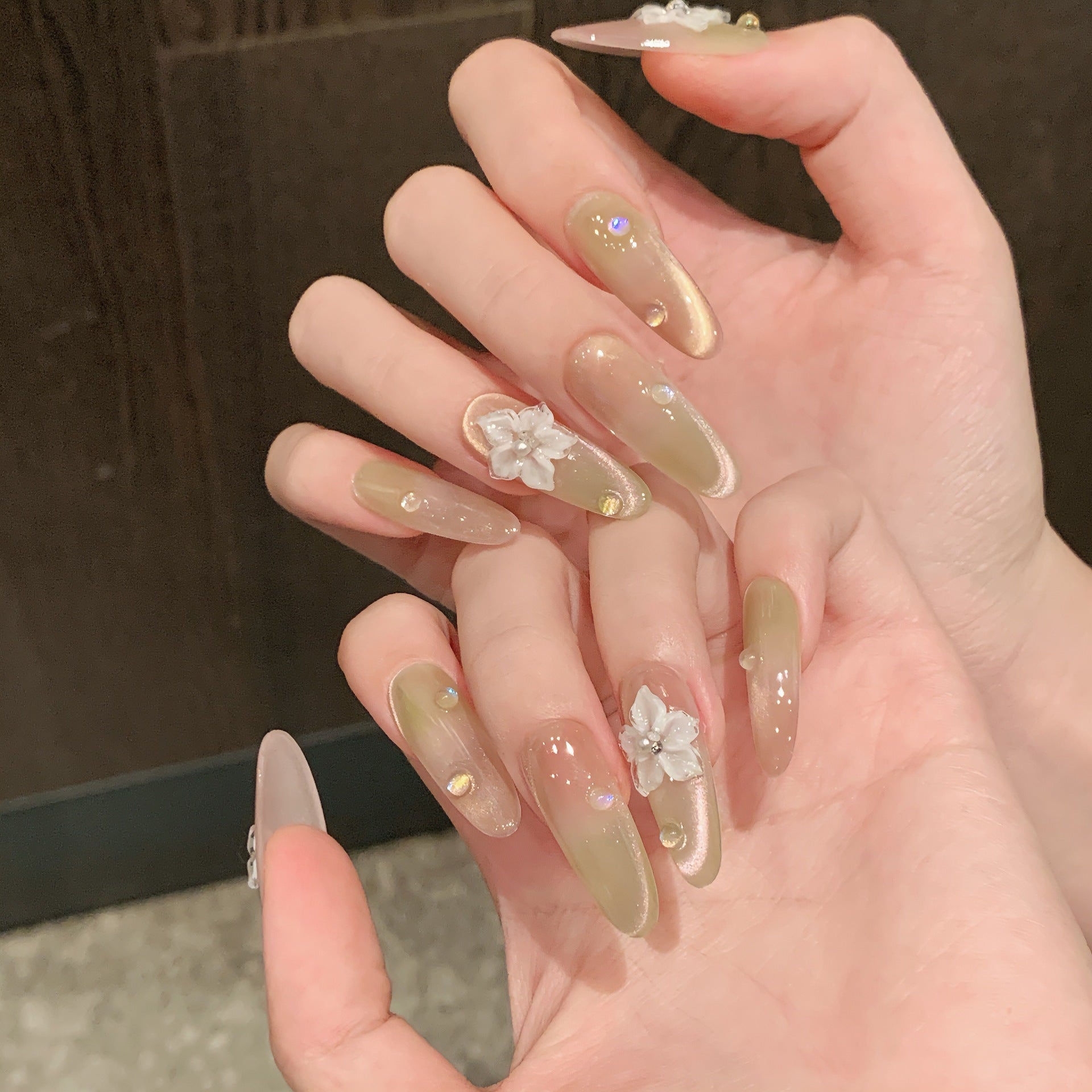 艺禾原创【蜜桃青柠】春夏晕染渐变猫眼清透显白美甲纯手工穿戴甲