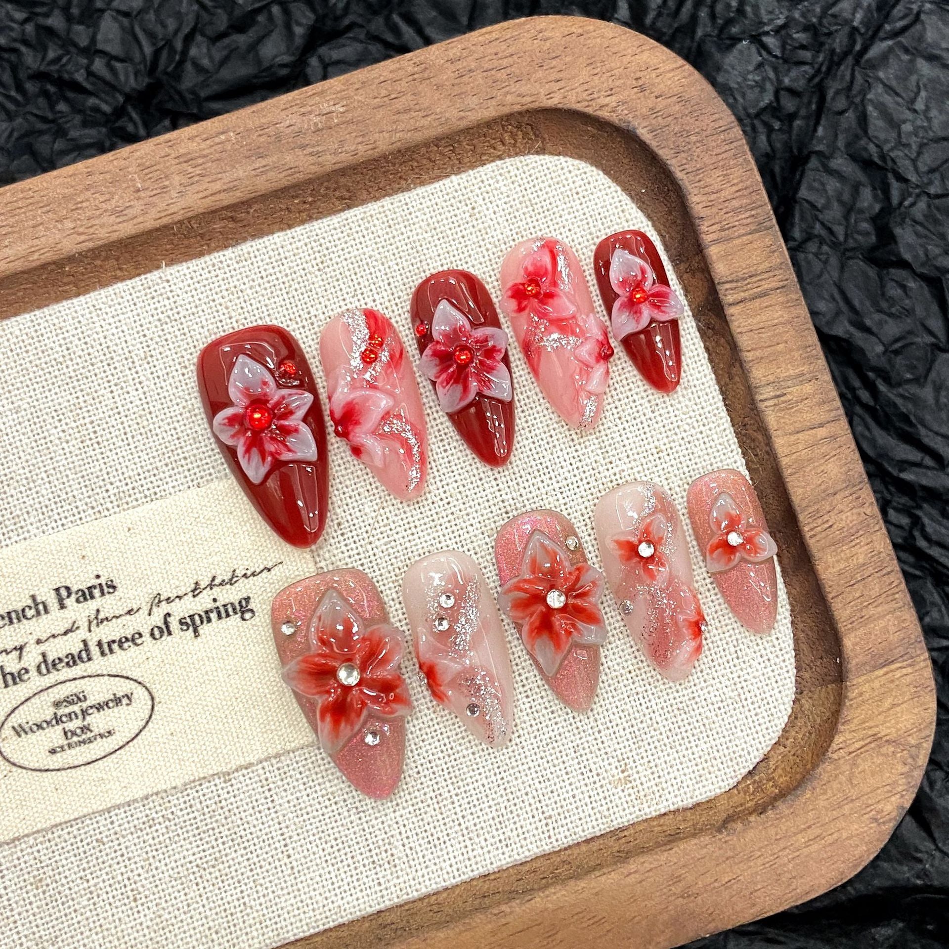 艺禾 跨境恶魔花立体雕花彩绘手工花卉冰花杏仁大呲花手工穿戴甲